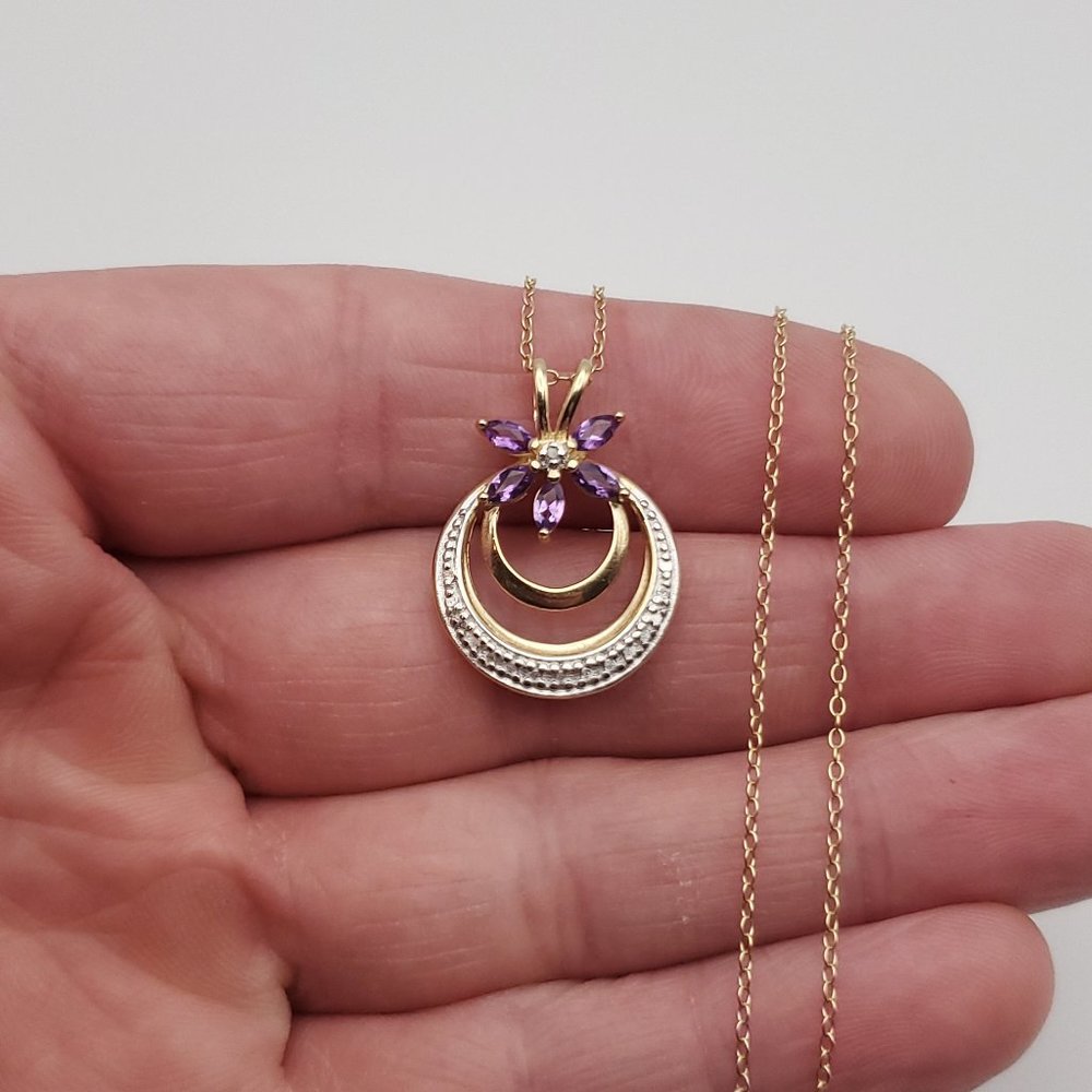 18 Inch Gold Over 925 Sterling Silver Amethyst And Diamond Chip Necklace